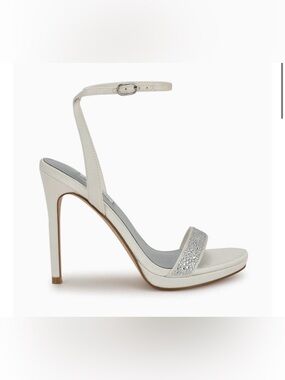Nine West White Crystal Toe-Strap Stiletto Sandals